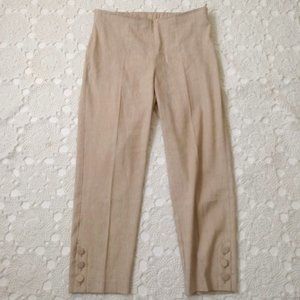 J. Jill  Cropped Trouser Pants Stretch Linen Beige Ecru XS Women Button Cuff EUC